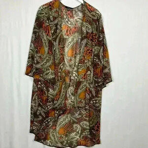 Expresso Womens Kimono/Duster Burnt Orange Black 3X Waterfall Sheer Paisley EUC